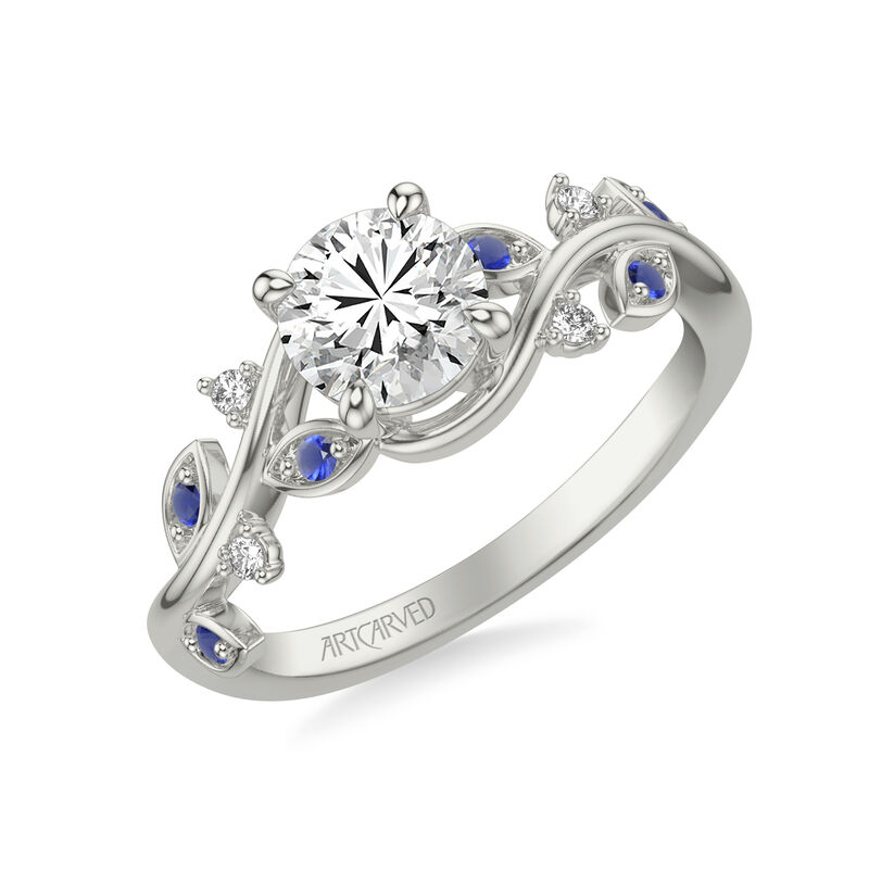 Frida. Artcarved Sapphire & Diamond Petal Accent Semi-Mount in 14k White Gold image number null