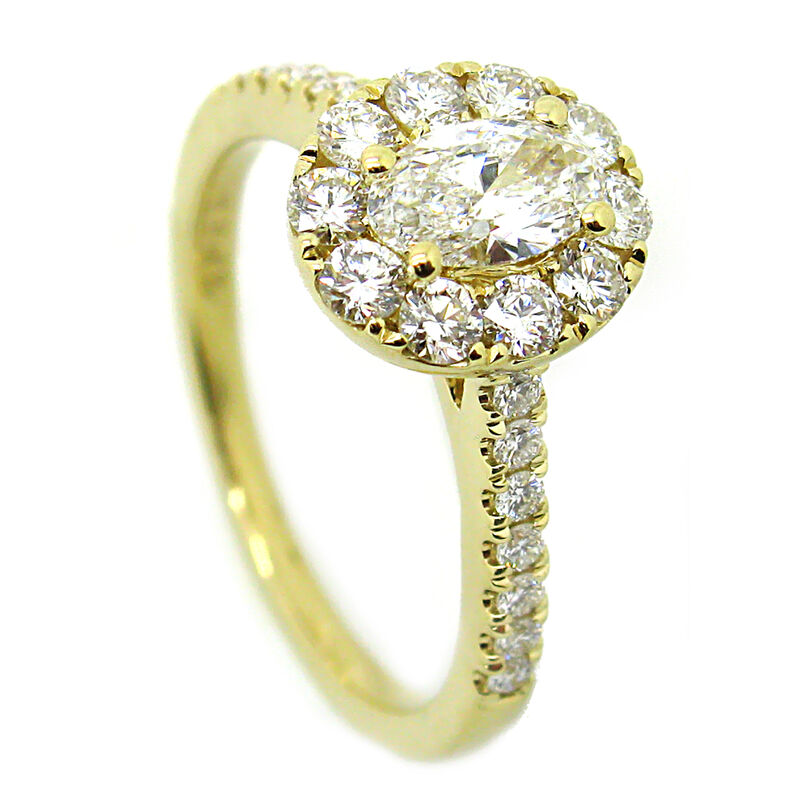 Giovanna. Oval 1 1/4ctw. Diamond Halo Engagement Ring in 14k Yellow Gold image number null