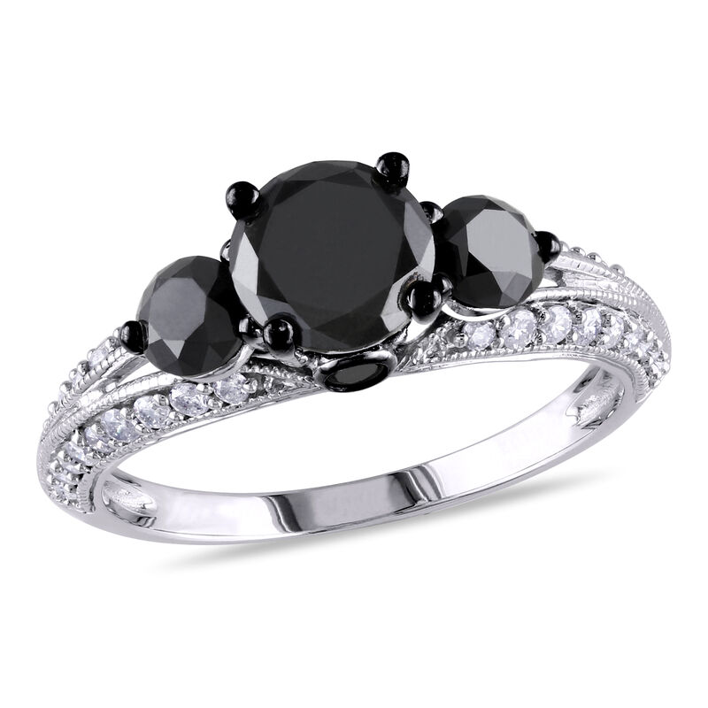 Three-Stone Black Diamond 2ctw. Engagement Ring in 10k White Gold image number null