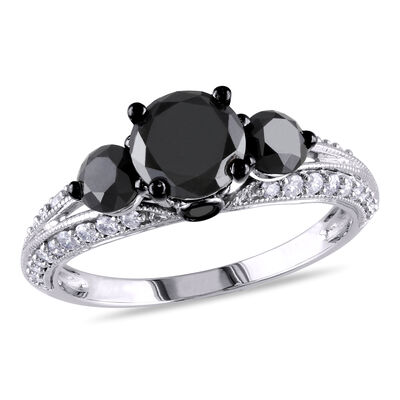 Three-Stone Black Diamond 2ctw. Engagement Ring in 10k White Gold