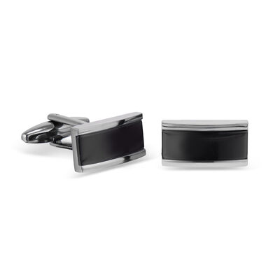 Polished Gunmetal with Onyx Center Cufflinks in Stainless Steel