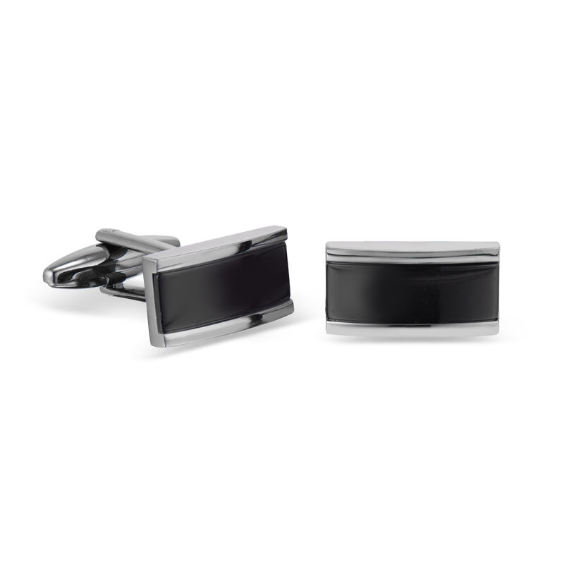 Polished Gunmetal with Onyx Center Cufflinks in Stainless Steel image number null