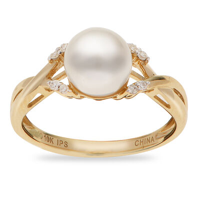 Round Imperial Pearl 7.5-8mm Pearl Ring in 10k Yellow Gold