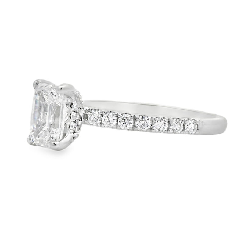 Emerald-Cut 1 3/8ctw. Diamond Hidden Halo Classic Shank Engagement Ring in 14k White Gold image number null