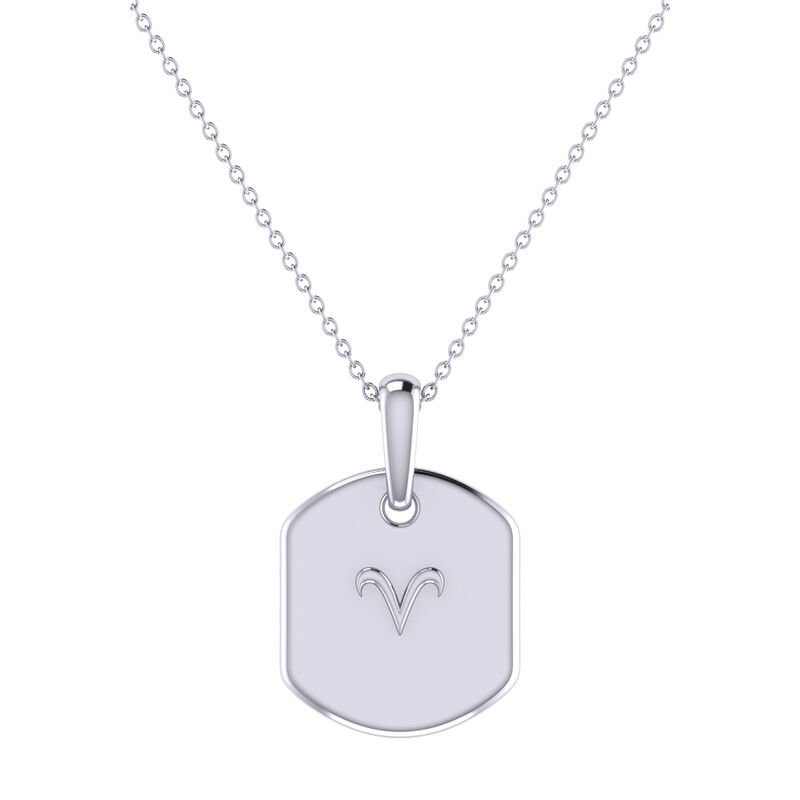Diamond Aries Constellation Zodiac Tag Necklace in Sterling Silver image number null