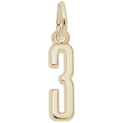 Number 3 Charm in 14k Yellow Gold