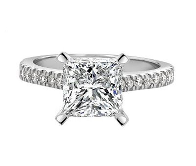 Princess-Cut Lab Grown 1.30ctw. Diamond Hidden Halo Engagement Ring in 14k White Gold
