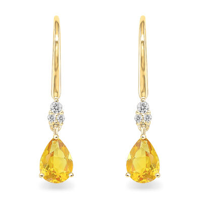 Pear-Shaped Citrine & Diamond Drop Earrings in 10k Yellow Gold