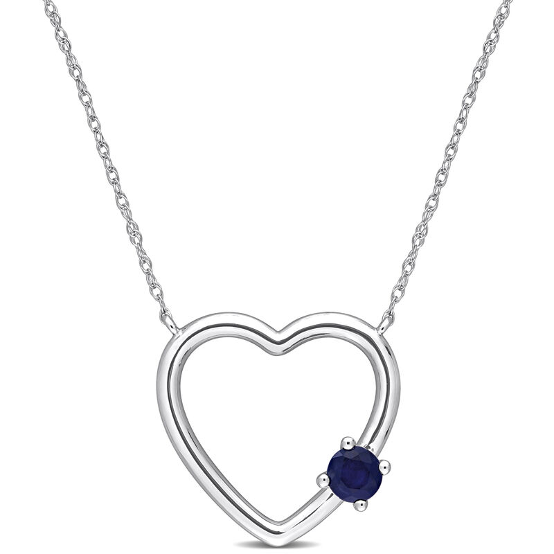 Blue Sapphire Open Heart Necklace in 10k White Gold image number null
