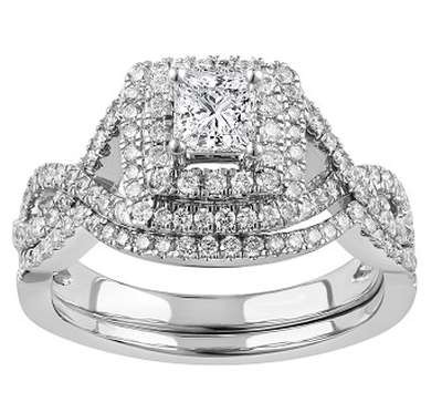 Princess-Cut 5/8ctw. Diamond Cushion Halo Bridal Set in 14k White Gold