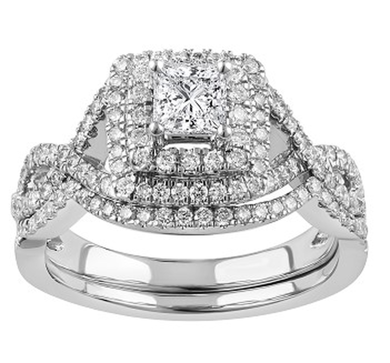 Princess-Cut 5/8ctw. Diamond Cushion Halo Bridal Set in 14k White Gold image number null