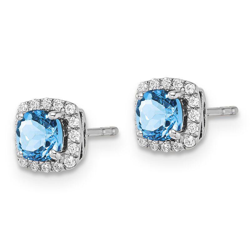 Cushion-Cut Blue Topaz & Diamond Halo Stud Earrings in Sterling Silver image number null