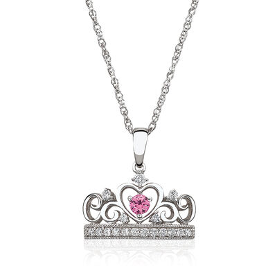 Princess Pink Sapphire & Created White Sapphire Tiara Necklace in Sterling Silver