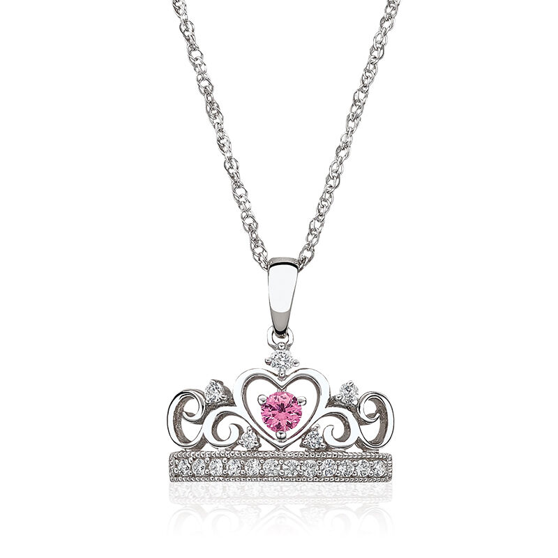 Princess Pink Sapphire & Created White Sapphire Tiara Necklace in Sterling Silver image number null