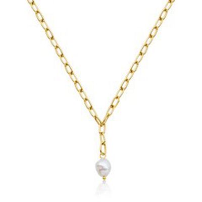 Freshwater Pearl Link 18" Necklace 8mm in Yellow Gold Plated Stainless Steel