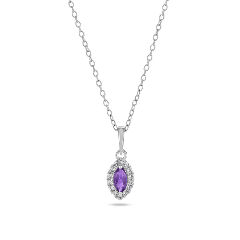 Marquise Amethyst Halo Lab Grown Diamond Pendant in Sterling Silver image number null