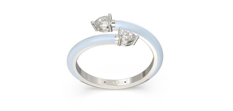 Pear-Shaped Lab Grown Diamond Light Blue Ceramic Wrap Around Ring in Sterling Silver image number null