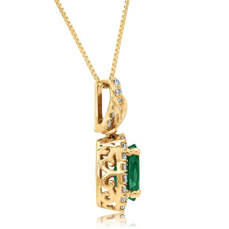 Emerald & Diamond Halo Pendant in 10k Yellow Gold image number null