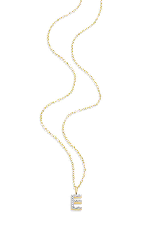Lab Grown Diamond Letter E Initial Pendant Necklace in 14k Yellow Gold Plated Sterling Silver image number null
