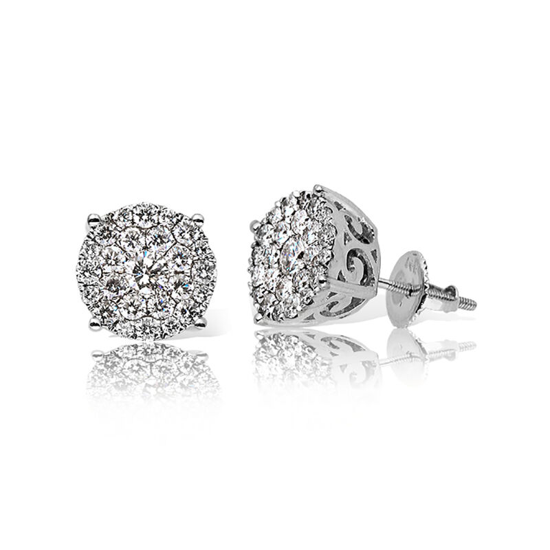 Diamond Round Cluster Stud 1 1/2ctw Earrings in 14k White Gold image number null