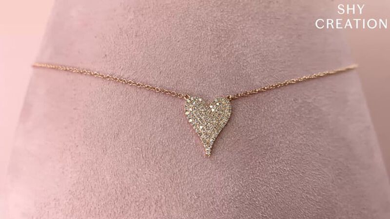 Shy Creation 0.21 ctw Pave Diamond Heart Necklace in 14k Rose Gold image number null