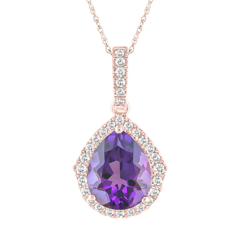 Amethyst & Diamond Pear Pendant in 10k Rose Gold image number null