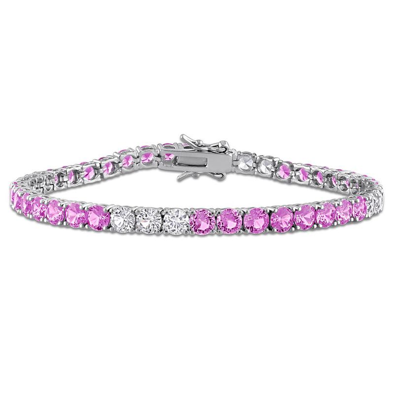 Created Pink Sapphire & Created White Sapphire 13 1/2ctw. Tennis Bracelet in Sterling Silver image number null