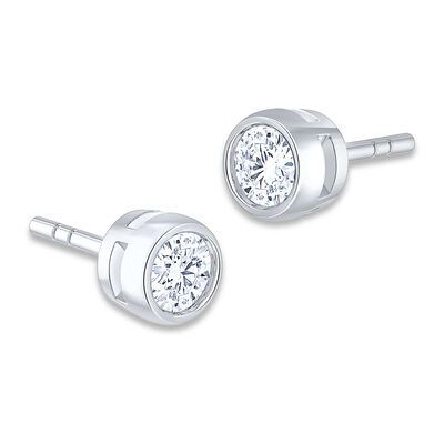 Brilliant-Cut Lab Grown 1/2ctw. GH SI1 Diamond Bezel Stud Earrings in 14k White Gold