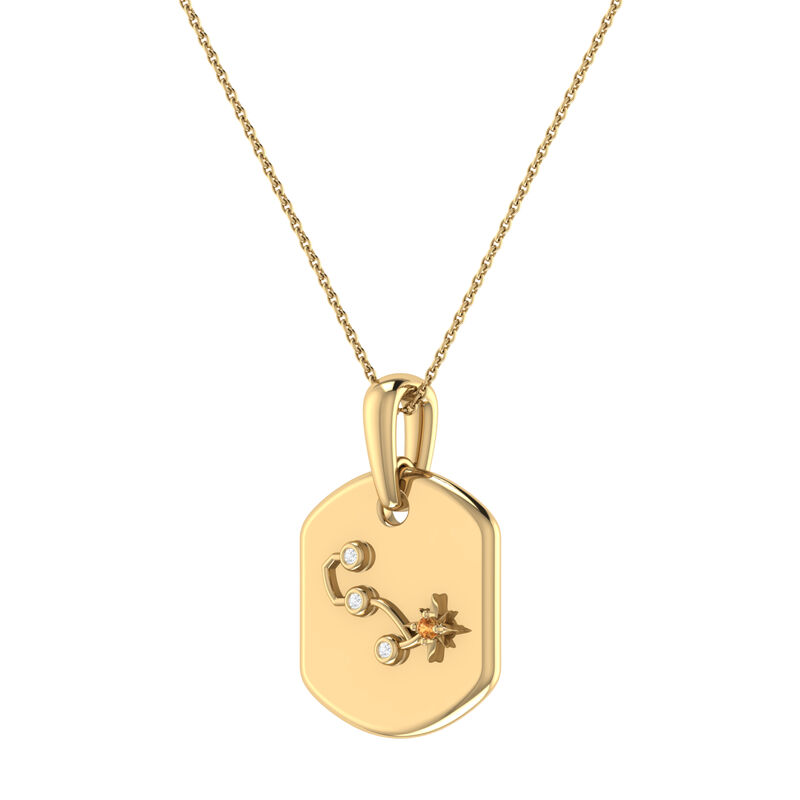 Diamond and Citrine Scorpio Constellation Zodiac Tag Necklace in 14k Yellow Gold Plated Sterling Silver image number null