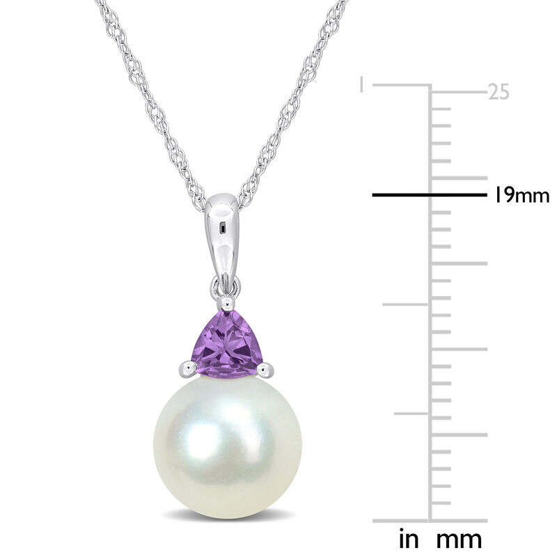 Amethyst & Freshwater Cultured Pearl Necklace in 10k White Gold image number null
