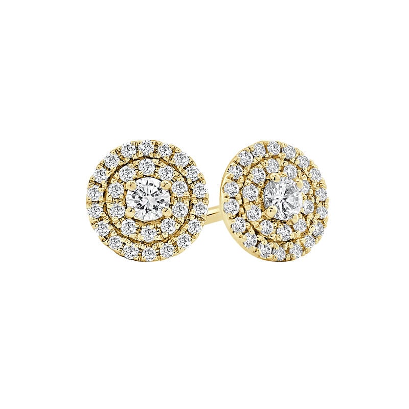 Lab Grown Diamond 1/4ctw. Double Halo Stud Earrings in 14k Yellow Gold image number null