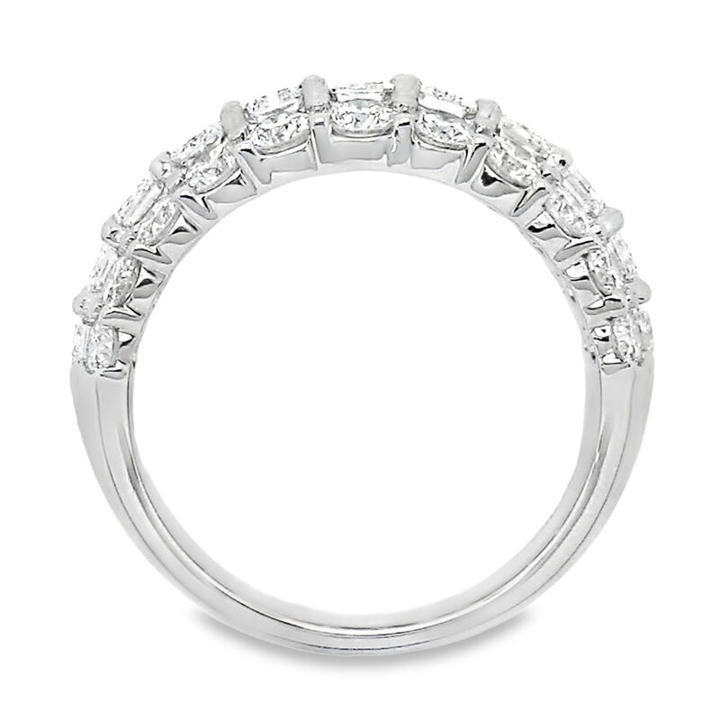 Natural Diamond 1 7/8ctw. Emerald and Round Three Row Anniversary Ring in 14k White Gold image number null