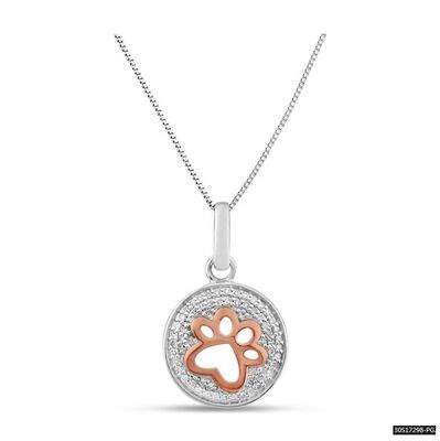 Diamond Paw Print Disc Charm Pendant in Sterling Silver & 10k Rose Gold