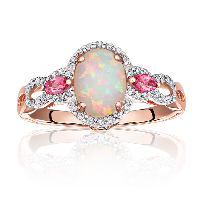 JK Crown Oval Opal, Diamond & Pink Tourmaline Ring in Rose Gold image number null