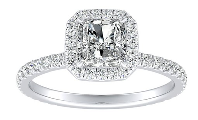 Greer. Radiant Lab Grown 1ctw. Diamond Halo Engagement Ring in 14k White Gold 