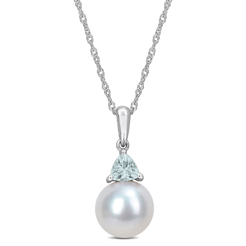 Aquamarine & Freshwater Cultured Pearl Necklace in 10k White Gold image number null