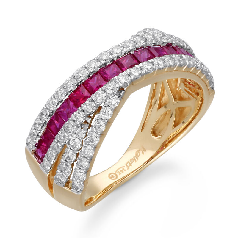 Princess-Cut Ruby & Brilliant-Cut Diamond Band in 14k Yellow Gold image number null