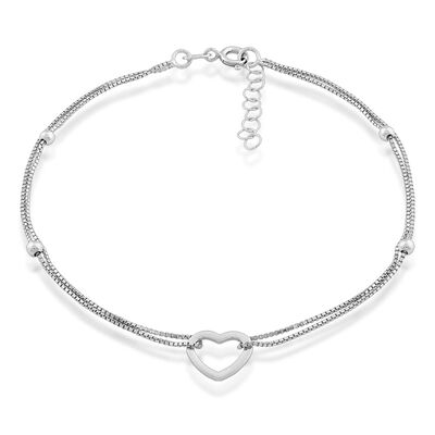 Double Strand Open Heart Anklet in Sterling Silver