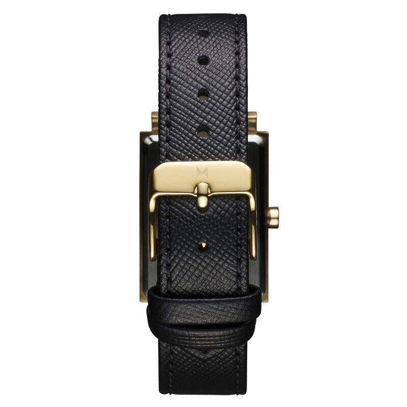 MVMT Ladies' Signature Square Gold Tone Silver Dial Black Leather