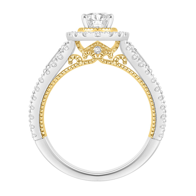 Oval-Cut Lab Grown 1.87ctw. Diamond Multi-Row Halo With Baguette Accents Engagement Ring in 14k Two-Tone Gold image number null