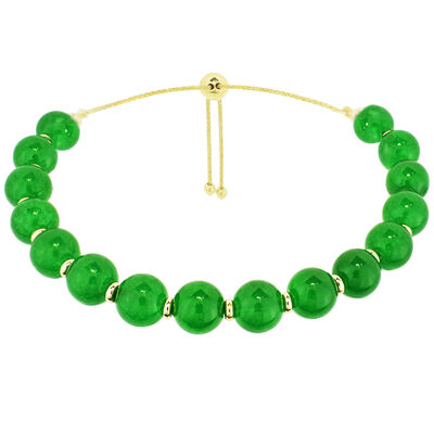 Dyed Green Jade Round Bolo Bracelet in 14k Yellow Gold
