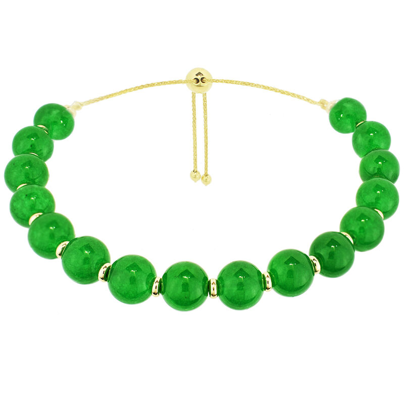 Dyed Green Jade Round Bolo Bracelet in 14k Yellow Gold image number null