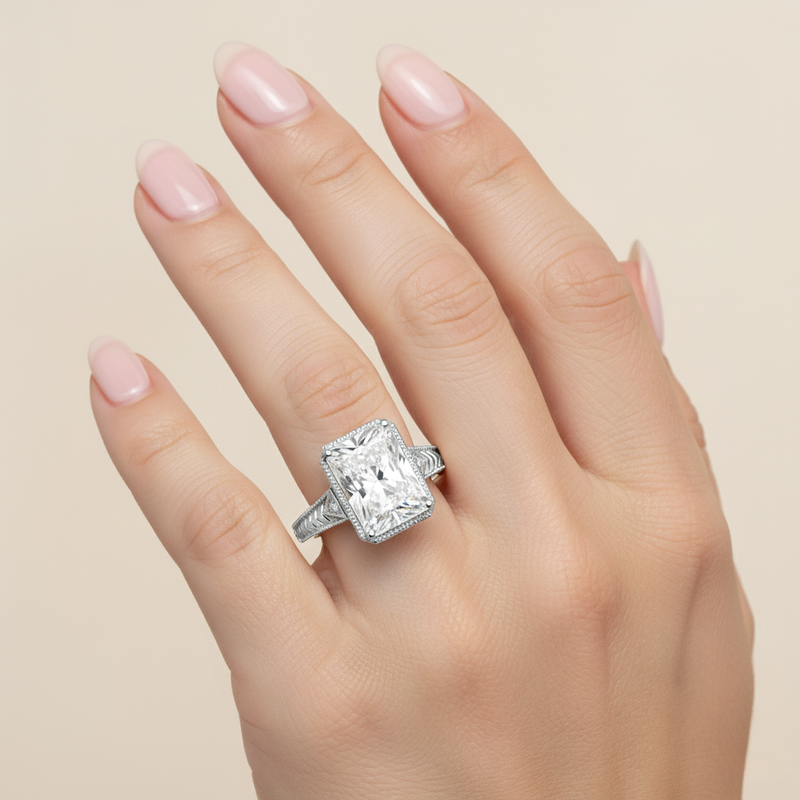 Radiant Lab Grown Diamond 2ctw. Vintage Engagement Ring in 14K White Gold image number null