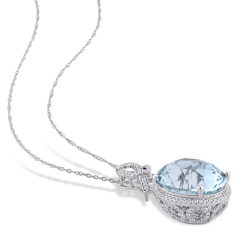 Oval Sky Blue Topaz & 1ctw. Diamond Halo Pendant in 14k White Gold image number null