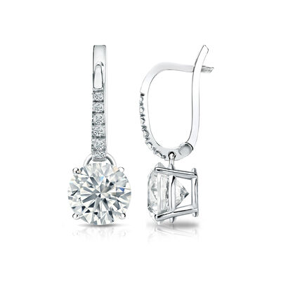 Diamond 2ctw. 4-Prong Round Drop Earrings in 14k White Gold VS2 Clarity
