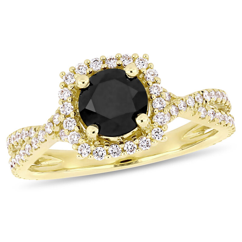 Black Round Diamond & Halo Twist 1.50ctw. Engagement Ring in Yellow Gold image number null