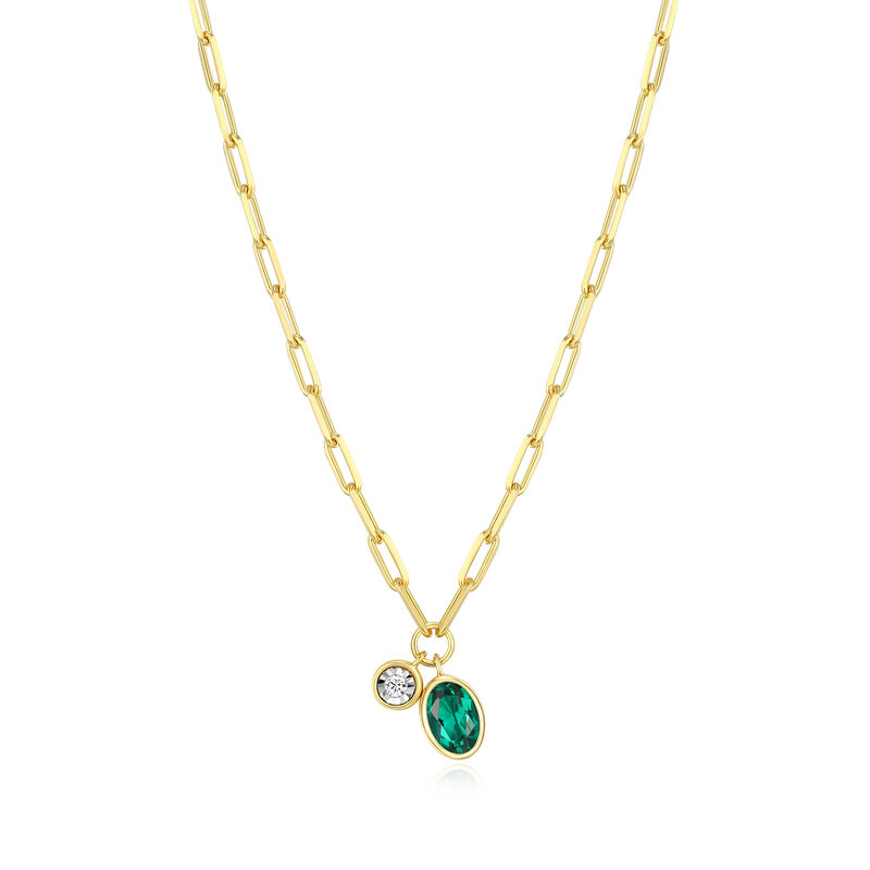 Created Emerald & Lab Grown Diamond Necklace in Gold Plated Sterling Silver image number null