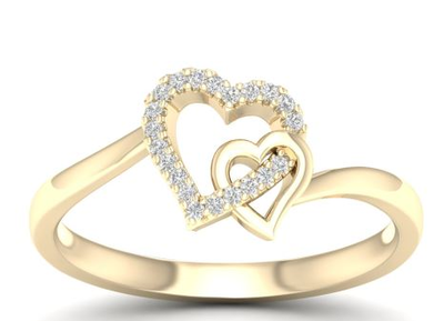 Diamond Double Heart Promise Ring in 10k Yellow Gold