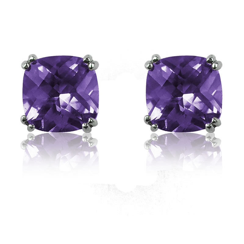 Created Alexandrite Cushion-Cut Stud Earrings in Sterling Silver image number null