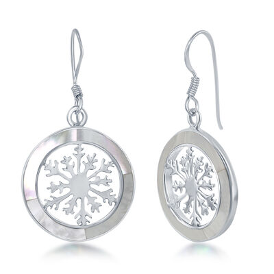 Mother of Pearl Snowflake Earrings in Sterling Silver